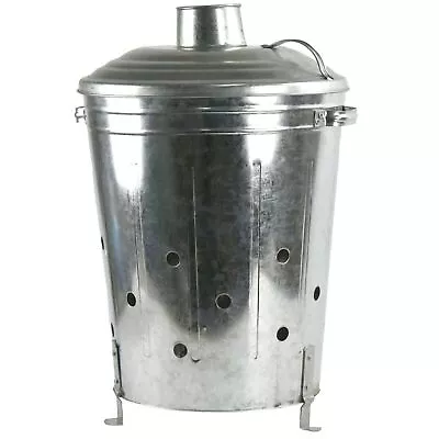 Large Galvanised Incinerator Fire Bin 60L 90L Waste Leaf Wood Burner • £21.95