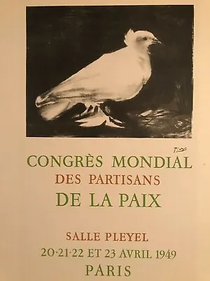 1959 Pablo Picasso Poster   Congres Mondial  Original Mourlot  Lithograph  • $45