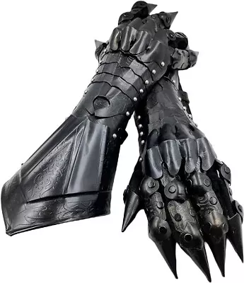 Black Medieval Nazgul Wearable Gloves Set Pair Armour Battle Steel Armor Gloves • $99.99