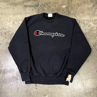 Champion Sweatshirt Vintage Y2K Reverse Weave Sweatshirt Black Mens Medium • £3.50