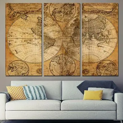 Ancient Old World Map Framed 3 Piece Canvas Wall Art Painting Wallpaper Poster P • $189