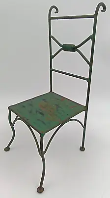 Green Metal Doll Chair Bear Legs High Back Ornate Seat Furniture Decor Vintage • $11.99