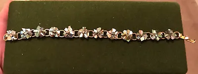 Vintage Costume Jewellery Abalone Shell Bracelet In Gold Tone With Snap Clasp • £7