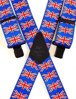 £14.99 • Buy Mens Braces 2  Or 1.5  Heavy Duty Union Jack Flag Trouser Black Clips For Work