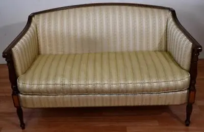 1980s Hickory English Sheraton Mahogany Banded Satinwood Spring-seat Loveseat • $1350