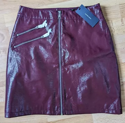 Vera Moda Deep Red Short Shiny Faux Leather Zip Detail Skirt Size XS - Bnwt • $13.70