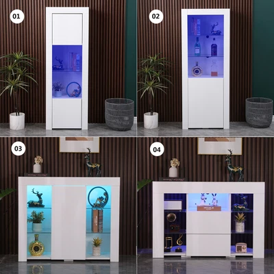 High Gloss Cupboard Cabinet Display Sideboard Storage TV Stand Buffet LED Lights • £79.90