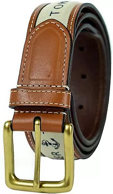 Tommy Hilfiger Men's 35MM Wide Ribbon Inlay Fashion Leather Belt Khaki • $24.99