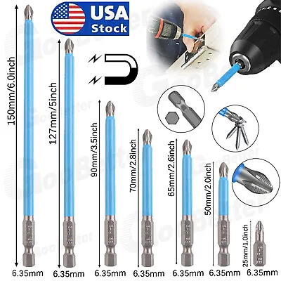 7 Pcs 1/4'' Hex Shank Magnetic PH2 Screwdriver Drill Bit Anti-slip Hand Tool Set • $8.95