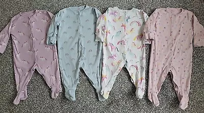 £5.99 • Buy Baby Girls 3-6 Months NEXT Sleepsuits X 4 Bundle Rainbows Unicorns Stars