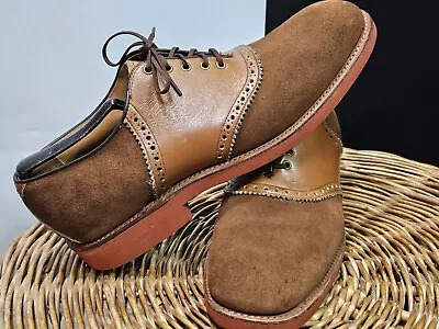 Vtg British Walkers Made In USA Mens Sz 10.5 US English Tan Suede Saddle Shoes  • $75
