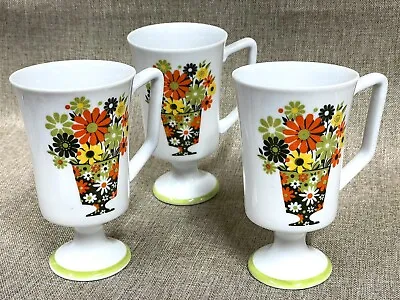 Vintage 1970s Pedestal Footed COFFEE CUP Nosegay By JSC Set Of 3 • $26