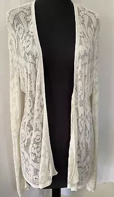 J. Jill Size L Antique Ivory Lace Cardigan Sweater Tunic Length Dressy Casual • $14