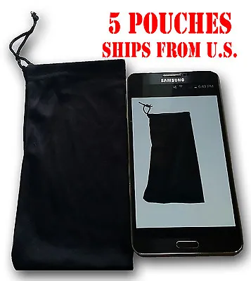 QTY 5 Cell Phone Case Cover Pouch Bag Sleeve Black Soft Cloth FITS MOST PHONES • $2.58
