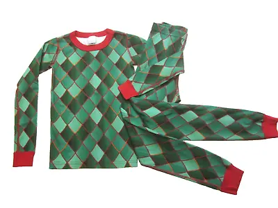 Hanna Andersson Shimmery Dragon Scales Green Long John Pajamas 130 8 Htf • $28.50