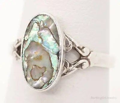 Antique Paua Abalone Shell Sterling Silver Ring - Size 6 • $70