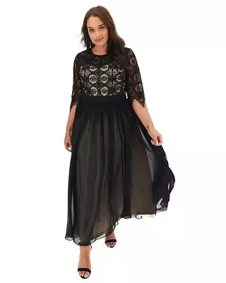 JOANNA HOPE Lace Contrast Bodice Maxi Dress In Black Plus UK 20 (exp62) • £40