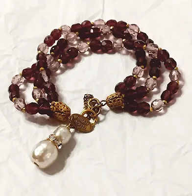 HTF Bracelet Miriam Haskell Large Baroque Pearl Faceted Amethyst Beads 3 Strand • $395