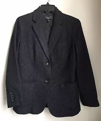 Talbots Blazer Jacket Womens Petite 10 Black Flecked Donegal Wool Blend 2 Button • $26.88