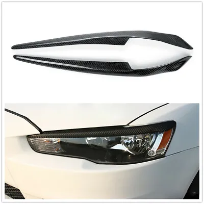 $47.83 • Buy Black Headlight Eyelids Trim Carbon Fiber For Mitsubishi Lancer EVO X 08-14 Pair