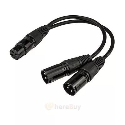 USA 3 Pin XLR FEMALE Jack To Dual MALE Plug Y SPLITTER Cable Adaptor 1 Ft CORD • $7.97