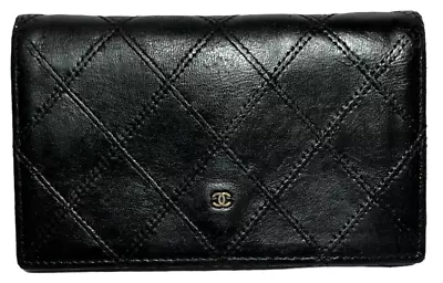 Chanel Card Case Coin Case Compact Wallet Leather Black With Serial Number • £136.47