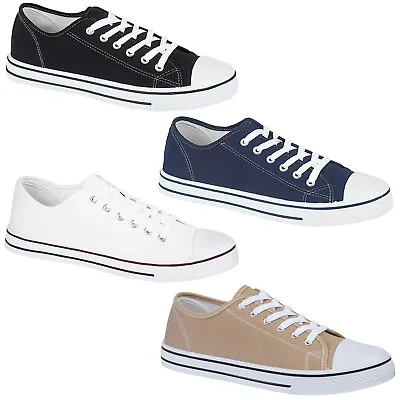 Mens Canvas Shoes Casual Flat Lace Up Plimsolls Gym Sports Trainers Skate Pumps • £14.99