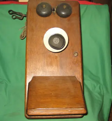 Antique  Hand Crank Wall Telephone Phone Oak Cabinet Many Parts Bells Crank • $120