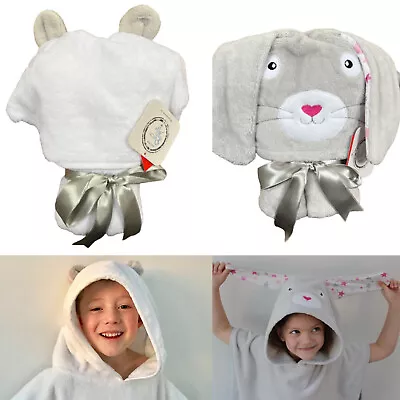 Childrens Hooded Towel Poncho Swim Bath Kids Boys Girls Rabbit Bear Gift Beach • £5.39