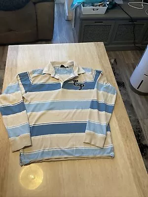 Men’s Eden Park Blue And White Striped Polo Top Size Medium • £5.53