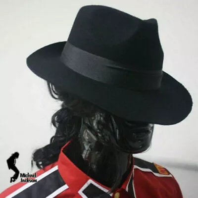 MJ Michael Jackson Black Wool Fedora Cap Classic Hat Collection Men • $23