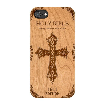 £21.99 • Buy Iphone Samsung Huawei Pixel Natural Wooden Phone Case Engraved Holy Bible