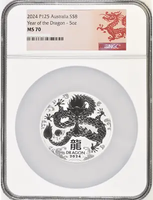 2024 Australia Lunar Series III Year Of The Dragon 5oz Silver Coin NGC MS 70 • $236.39