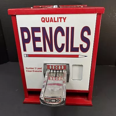 Vtg Quality Pencils Coin Op 25¢ Cent Operated School Vending Machine No Key • $299