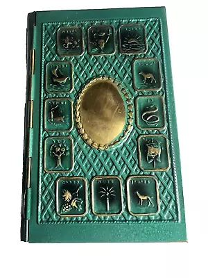 Vintage Bible Book Green Metal Cover Menorah The 12 Tribes 1960 • $46.89