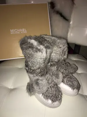 Brand NEW IN BOX Auth. Michael Kors Nala White Grey Real Fur Boots Booties 7.5 • $79