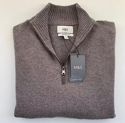 M&S SIZE 2XL Lambswool Rich Half Zip Jumper Neutral 80% Wool Zipper Knitted BNWT • £24.99