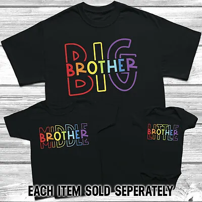 £8.45 • Buy Rainbow Big Middle Little Brother T-Shirt Kids Baby Grow Outfits Sibling Set Tee