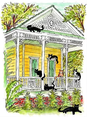 Cats In New Orleans New Orleans House Cat Art Print Victorian House Cats • $35