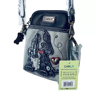 CHALA Cocker Spaniel Crossbody Vegan Dog Gray Black Cell Phone Bag Pouch * NWT * • $28.99