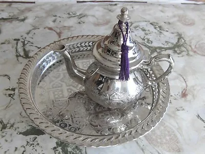Set Of Brass Moroccan Teapot 320 Ml For 3 Tea Cups And Its Matching Tray 8” • $89