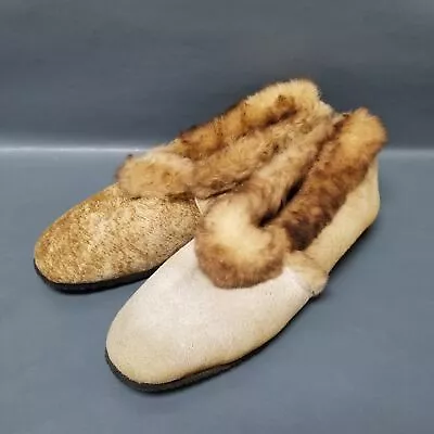 Vintage Dodson Brown Leather Shearling Lined Winter Womens Shoes Slippers 7 • $37.50