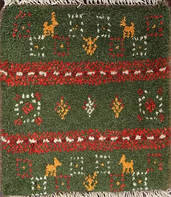 Tribal Authentic Gabbeh Green Handmade Area Rug Plush Wool Oriental Carpet 1x1 • $89.40