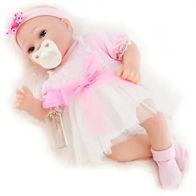 BiBi Doll 17  Realistic Reborn Doll Baby Girl Awake Open Eyes Toy Dummy Bottle • £28.59