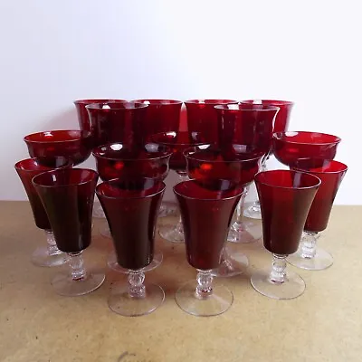 $179.99 • Buy 17pc Morgantown Ruby Red Brilliant Glassware Ribbed Ball Stem