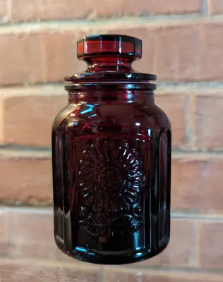 Vintage Ruby Red Wheaton Sunflower Glass Bottle W/ Stopper Lid VTG • $17.97