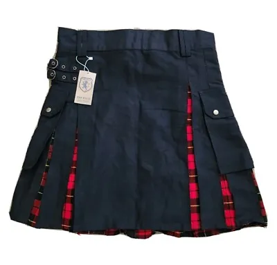 Modern Hybrid Black Cotton & Wallace Tartan Utility Kilt For Men With Brand Embr • $49.95