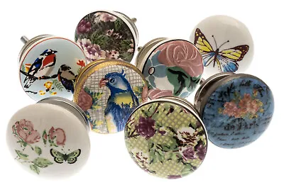 £18.49 • Buy Vintage Style Floral And Bird Ceramic Cupboard Door Knobs - Set Of 8