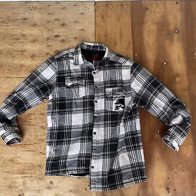Metal Mulisha Flannel Jacket Mens Large Gray Plaid  Outdoor Trucker Button Up • $37.99