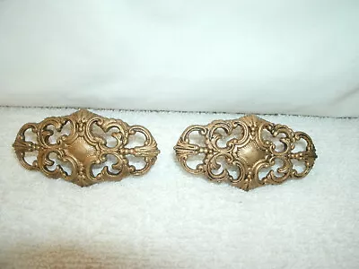 Vintage Furniture Hardware--Pair Oval Pull Style Handles--Gold Metal-Orig • $8.99